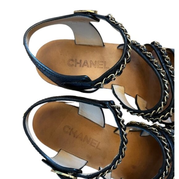 Chanel Chain CC Gladiator Sandals Black Size 39.5 $1025 - Picture 6 of 12